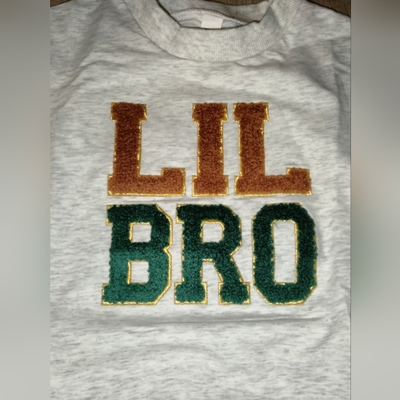 Infant Baby Boy Fall Sweatshirt Jumpsuit Fuzzy Letter Embroidery ' Lil Bro ' - Picture 2 of 2